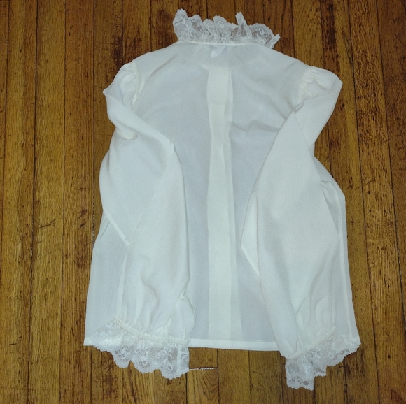 Vintage Alice Stuart Button Up Lace Trim Long Sleeve Blouse, Cream, Retro Style - Picture 3 of 4